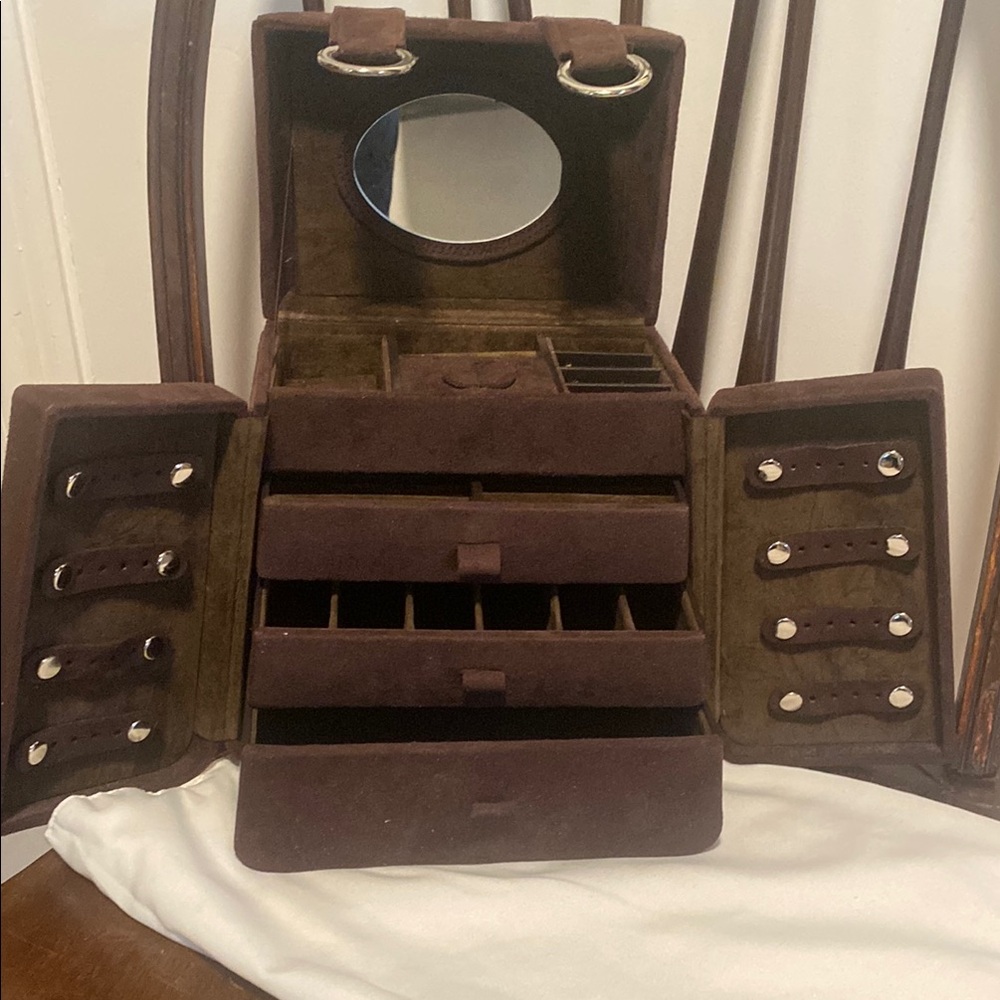 Faux Suede Compact Jewelry Box Immaculate Pre Owned Condition